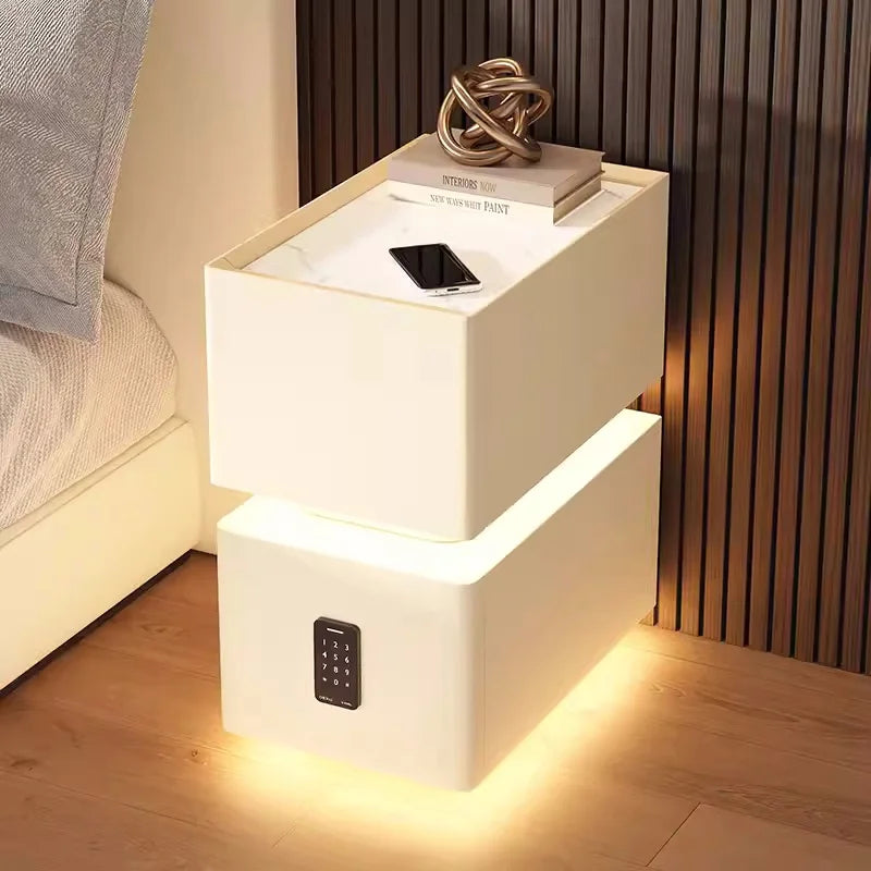 Elevate Your Bedroom with the Creative 25cm Smart Bedside Table Featuring Sensor Light and Wireless Charging in Nordic Style
