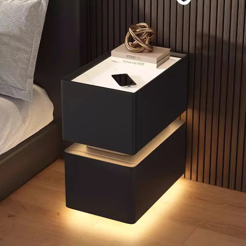 Elevate Your Bedroom with the Creative 25cm Smart Bedside Table Featuring Sensor Light and Wireless Charging in Nordic Style