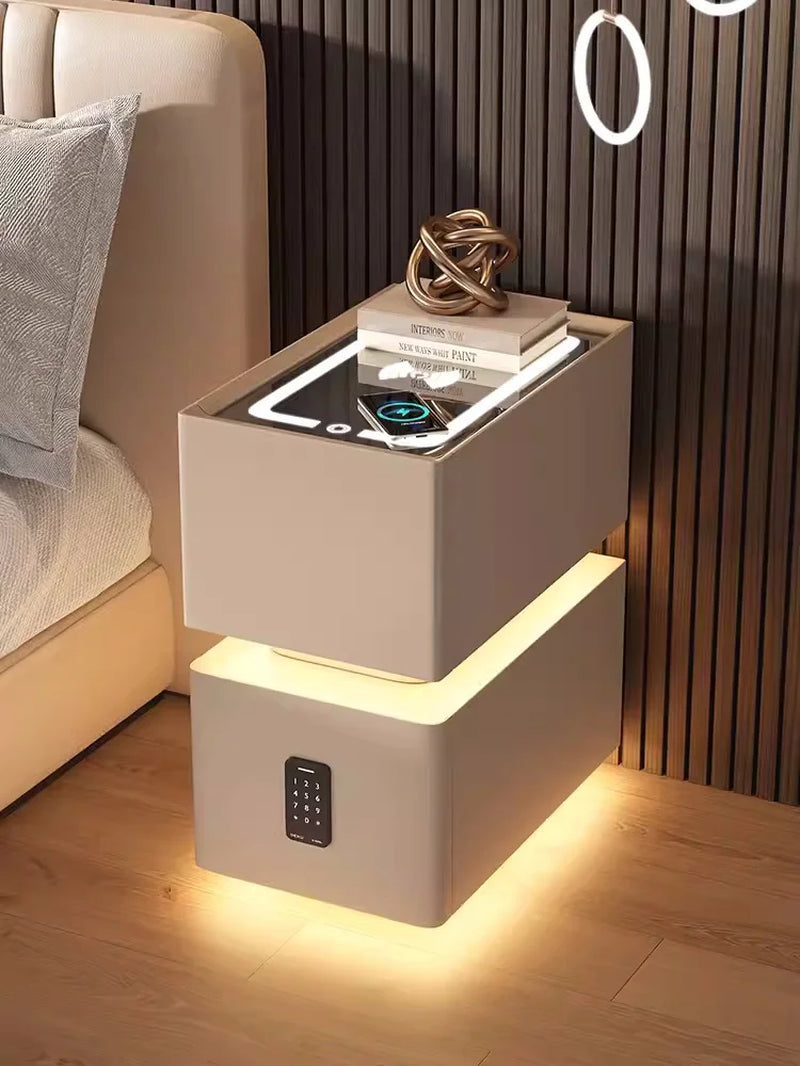 Elevate Your Bedroom with the Creative 25cm Smart Bedside Table Featuring Sensor Light and Wireless Charging in Nordic Style