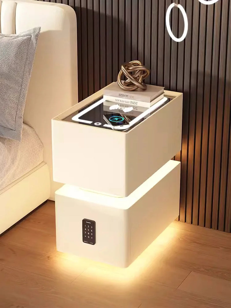 Elevate Your Bedroom with the Creative 25cm Smart Bedside Table Featuring Sensor Light and Wireless Charging in Nordic Style