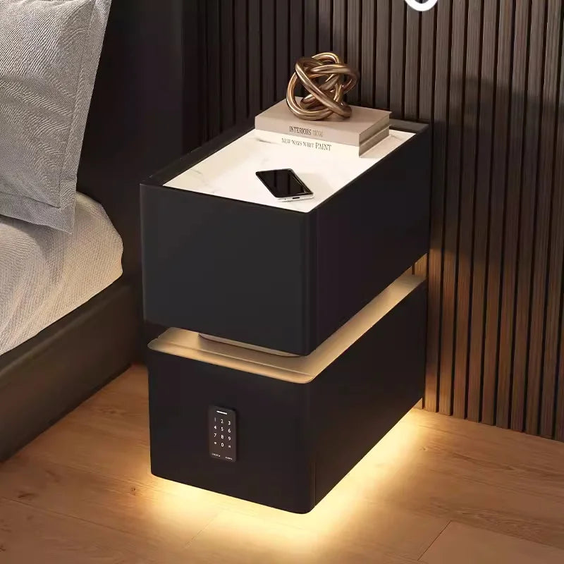 Elevate Your Bedroom with the Creative 25cm Smart Bedside Table Featuring Sensor Light and Wireless Charging in Nordic Style