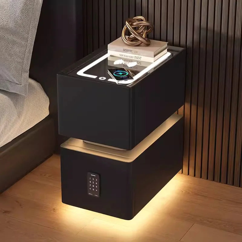 Elevate Your Bedroom with the Creative 25cm Smart Bedside Table Featuring Sensor Light and Wireless Charging in Nordic Style