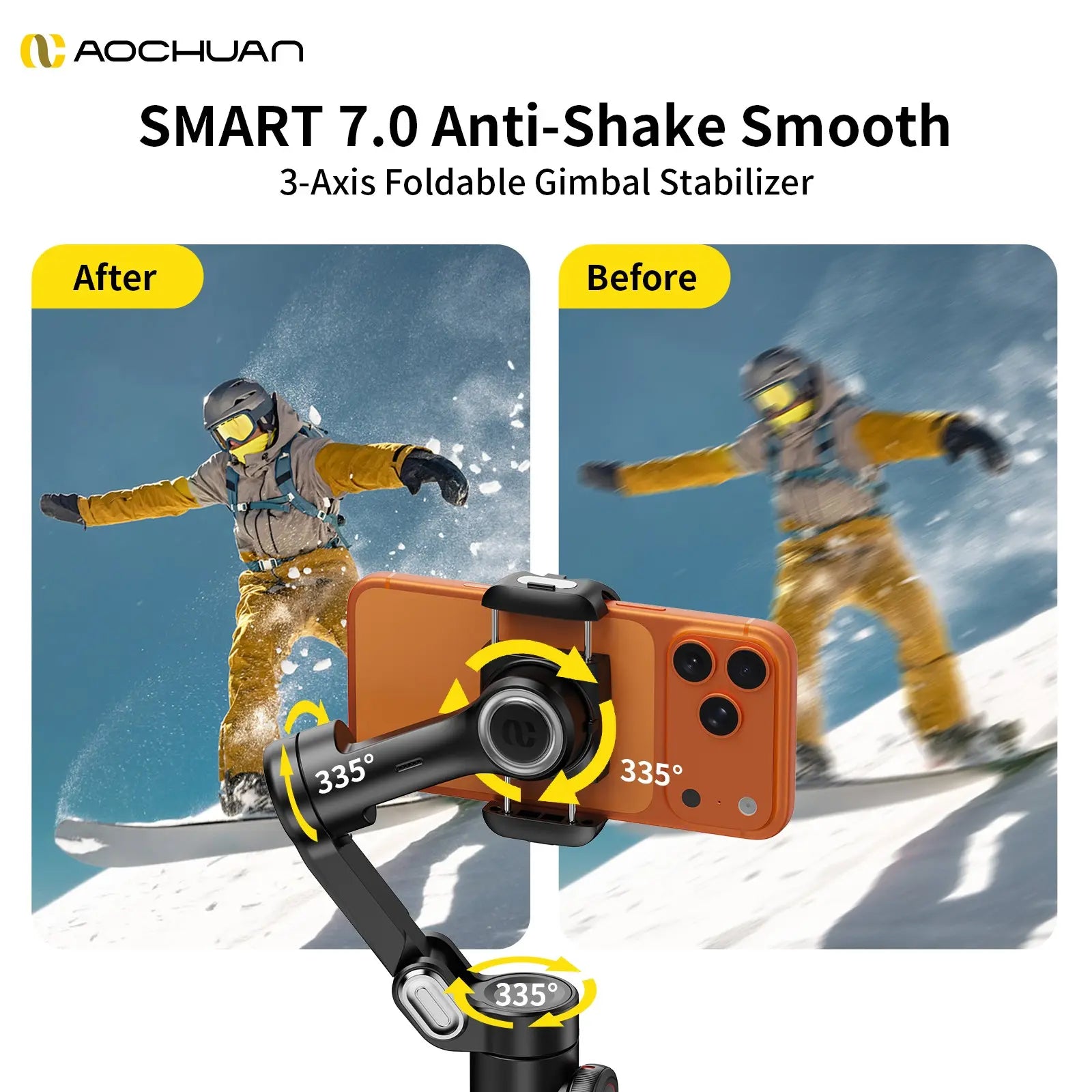 Capture Stunning Videos Anywhere with the Foldable 3-Axis Smartphone Gimbal Stabilizer - Perfect for iPhone 15/14/13/12 Pro Max & Android Vlogging!