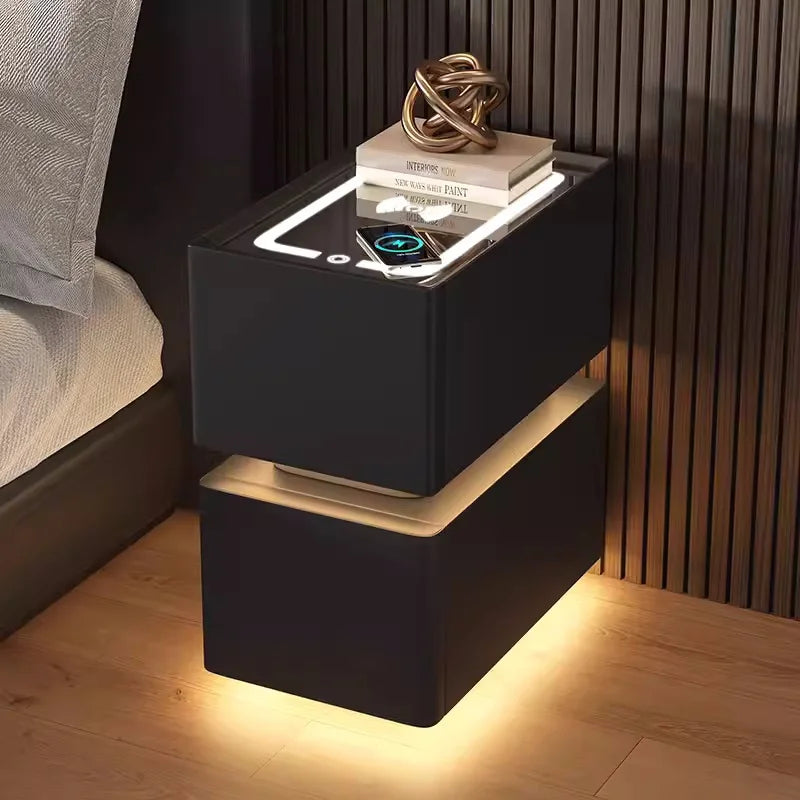 Elevate Your Bedroom with the Creative 25cm Smart Bedside Table Featuring Sensor Light and Wireless Charging in Nordic Style