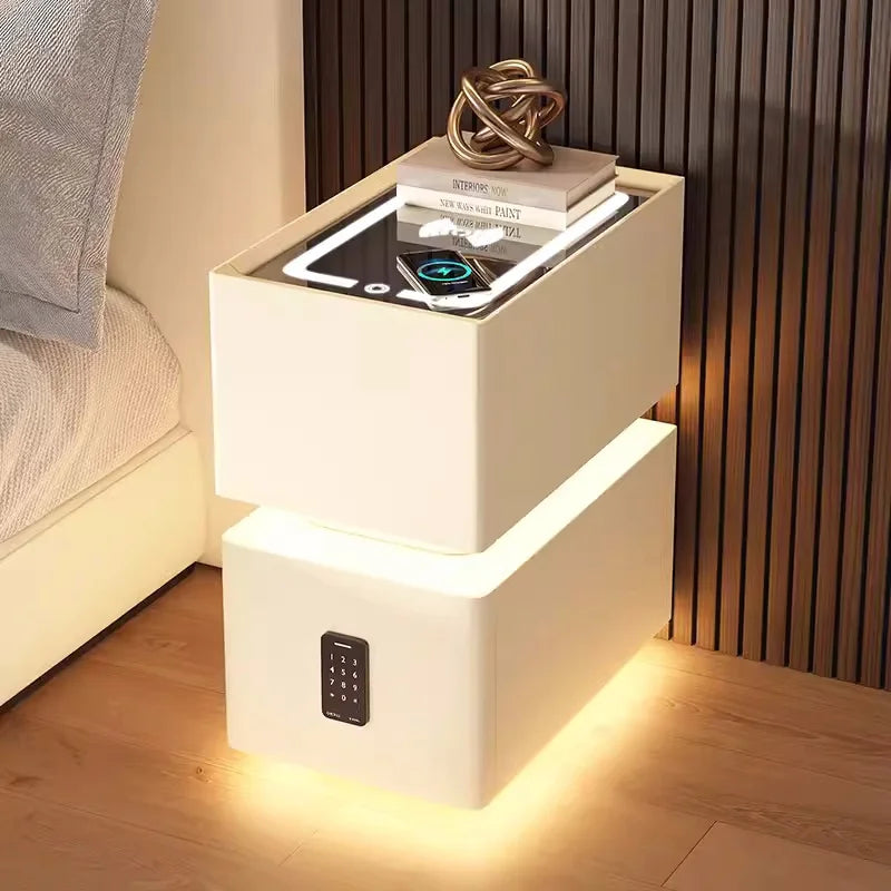 Elevate Your Bedroom with the Creative 25cm Smart Bedside Table Featuring Sensor Light and Wireless Charging in Nordic Style