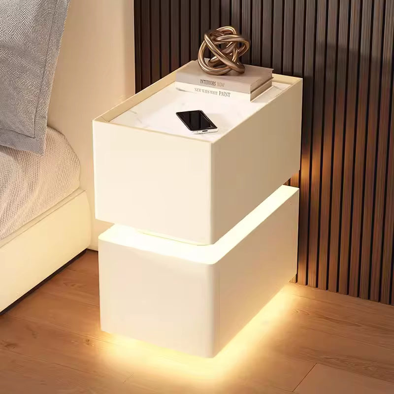 Elevate Your Bedroom with the Creative 25cm Smart Bedside Table Featuring Sensor Light and Wireless Charging in Nordic Style