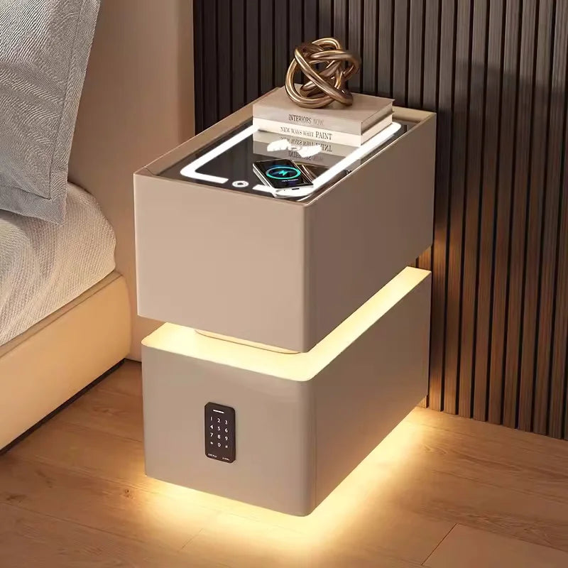 Elevate Your Bedroom with the Creative 25cm Smart Bedside Table Featuring Sensor Light and Wireless Charging in Nordic Style