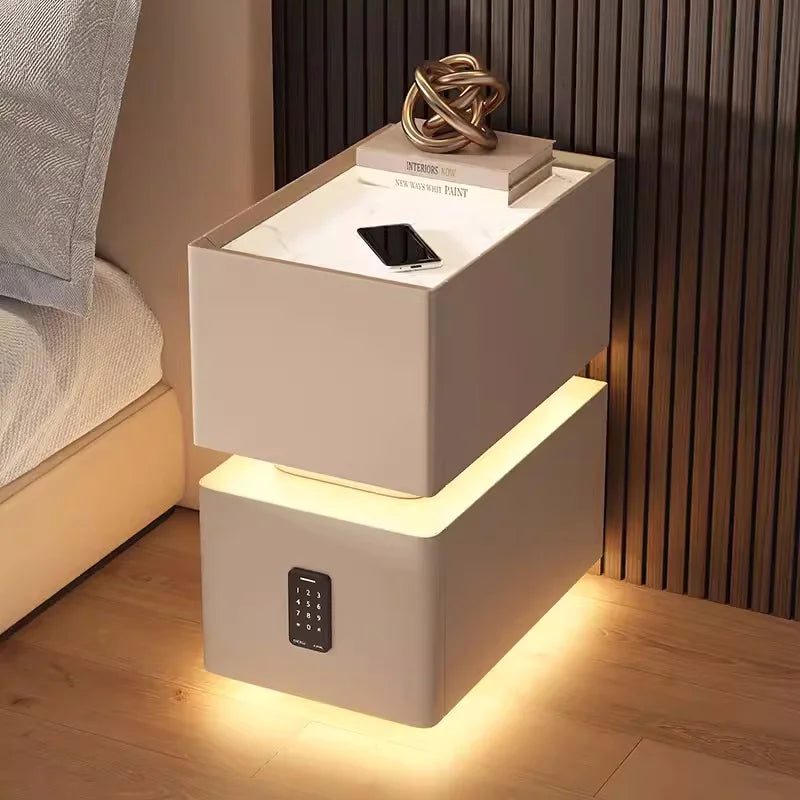 Elevate Your Bedroom with the Creative 25cm Smart Bedside Table Featuring Sensor Light and Wireless Charging in Nordic Style