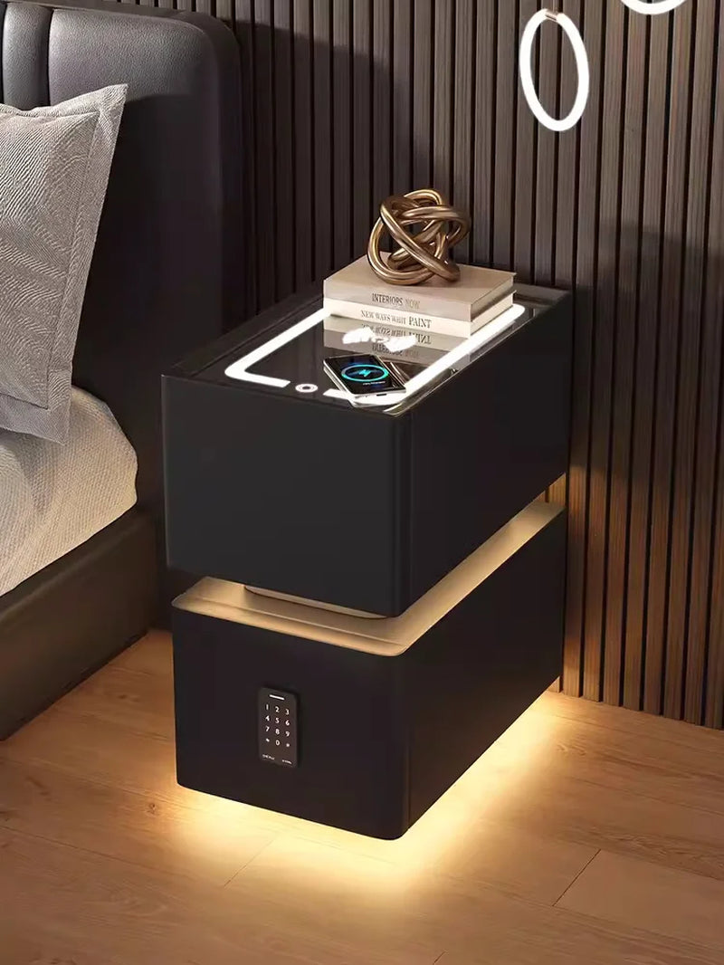 Elevate Your Bedroom with the Creative 25cm Smart Bedside Table Featuring Sensor Light and Wireless Charging in Nordic Style